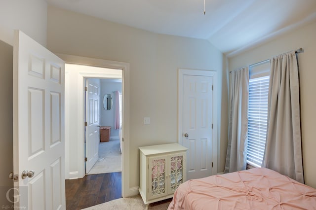 bedroom featuring lofted ceiling