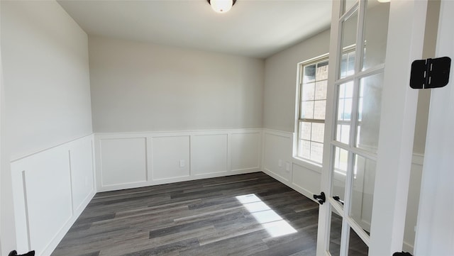 spare room featuring dark hardwood / wood-style flooring and a wealth of natural light