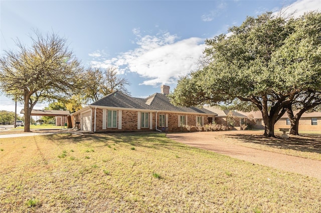 ranch-style house with a front lawn and a carport