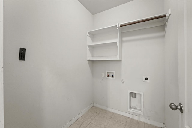 clothes washing area featuring hookup for a gas dryer, electric dryer hookup, and hookup for a washing machine