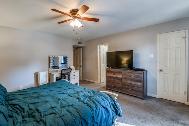 bedroom with carpet floors and ceiling fan