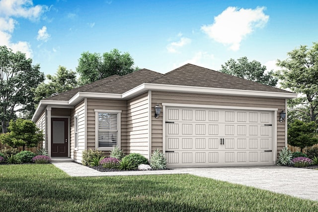 view of front facade with a garage and a front yard