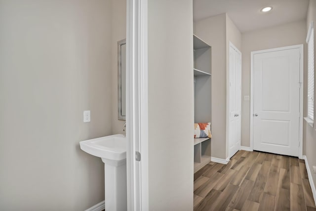 hallway featuring wood-type flooring