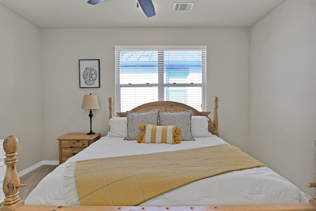 bedroom featuring ceiling fan and carpet floors