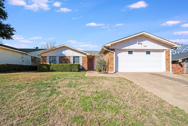 ranch-style home featuring a garage and a front yard