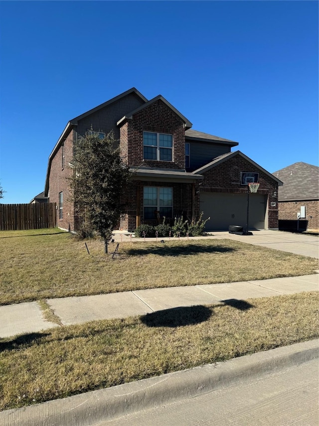 view of front property with a garage and a front lawn