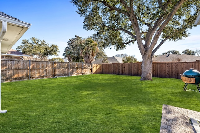 view of yard with a fenced backyard