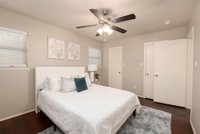6813 Valhalla Rd, Fort Worth, TX 76116 - bedroom featuring dark wood finished floors, baseboards, and ceiling fan