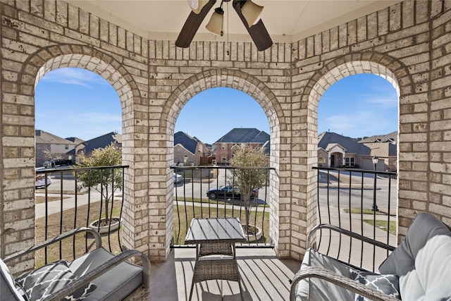 balcony with ceiling fan