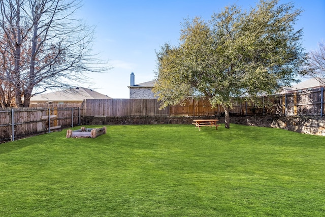 view of yard featuring a fenced backyard and a vegetable garden