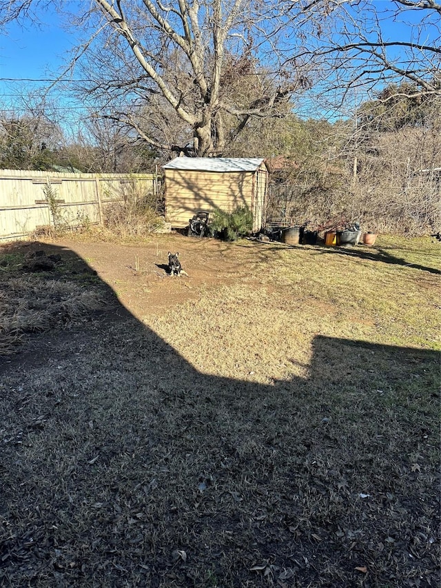 view of yard featuring a shed