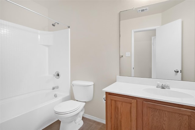 full bathroom featuring vanity, tile patterned floors, toilet, and shower / bath combination