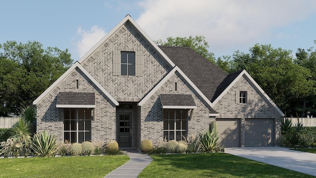 view of front facade with a garage and a front yard