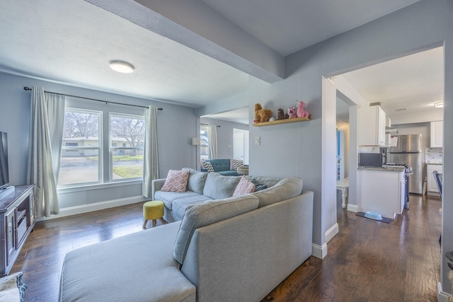 living room featuring dark hardwood / wood-style floors