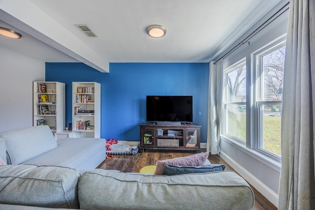 living room featuring hardwood / wood-style floors and a wealth of natural light