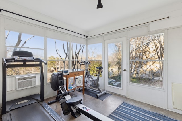 exercise area with cooling unit and a wealth of natural light