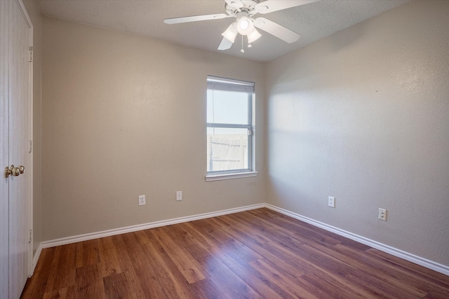 unfurnished room featuring hardwood / wood-style flooring, a textured ceiling, and ceiling fan