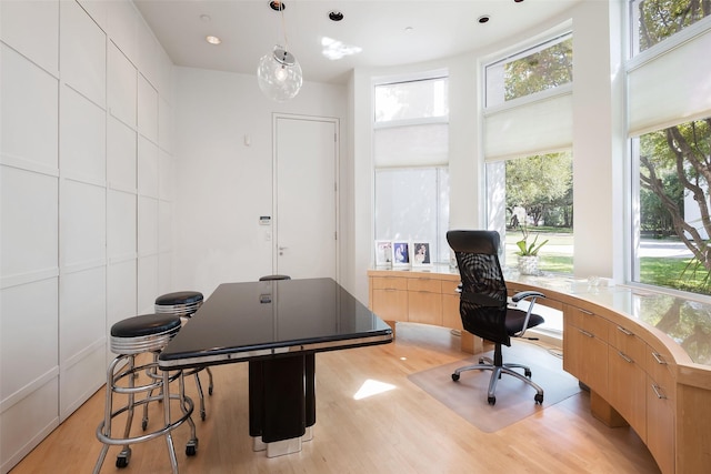 office featuring plenty of natural light and light hardwood / wood-style flooring