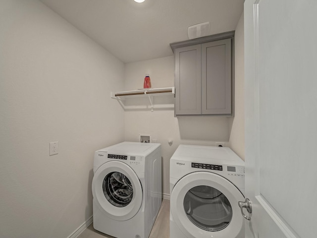 laundry area featuring cabinets and washer and dryer