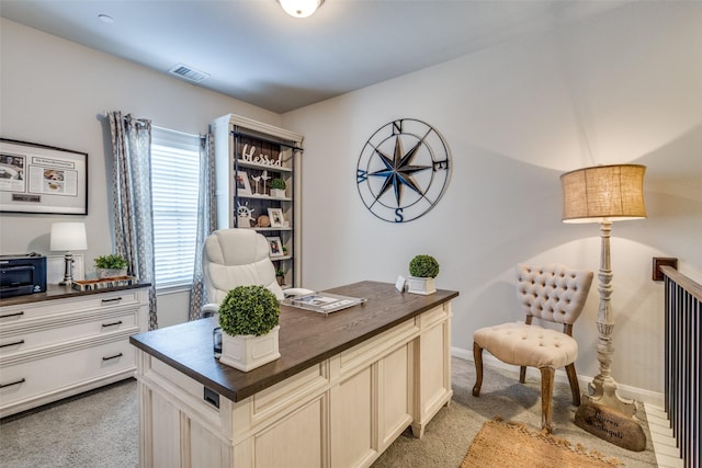 view of carpeted home office