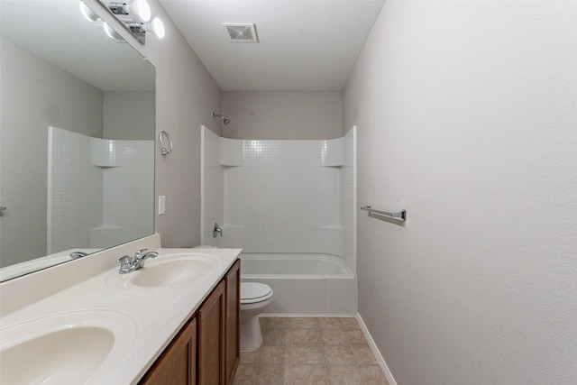 full bathroom featuring vanity, toilet, and shower / bath combination