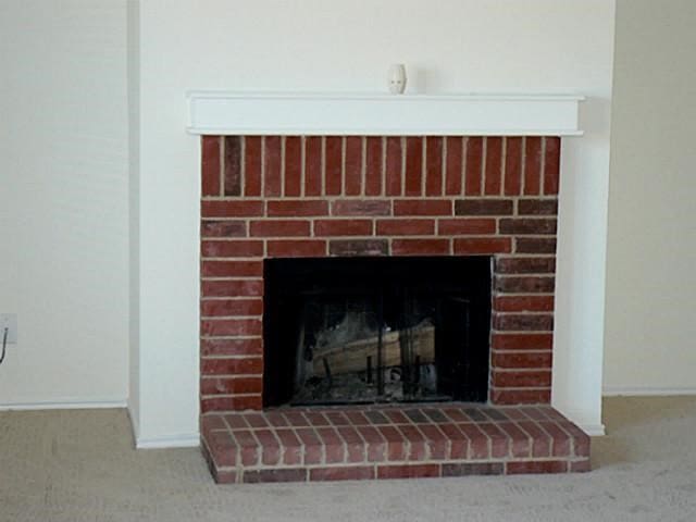 interior details featuring a fireplace and carpet floors