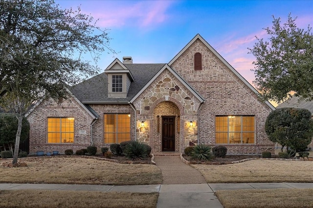 view of front of property featuring a lawn