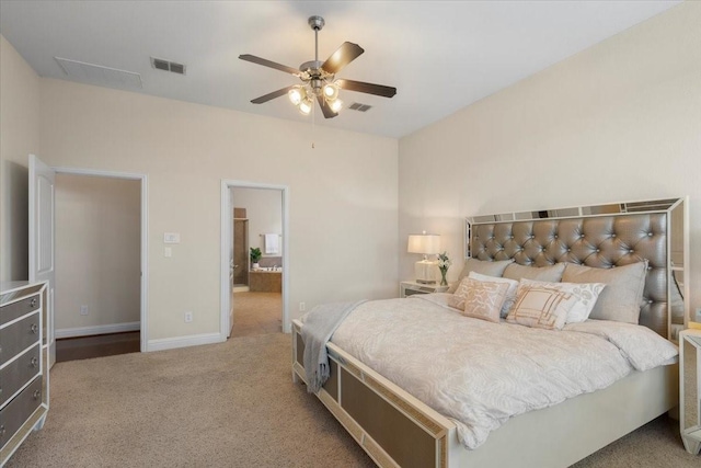 bedroom featuring carpet floors and ceiling fan