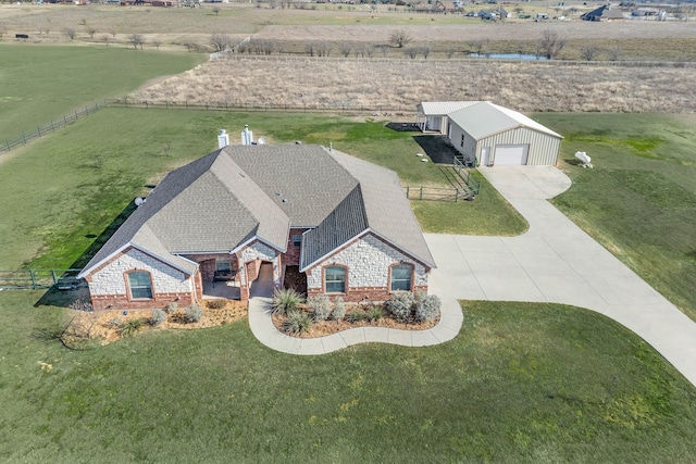 drone / aerial view with a rural view