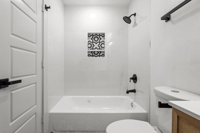 full bathroom with shower / bathing tub combination, vanity, and toilet