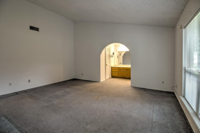 carpeted spare room with a textured ceiling