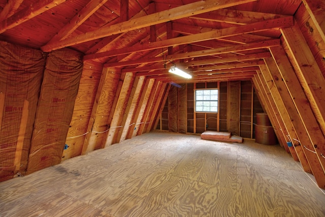 view of unfinished attic