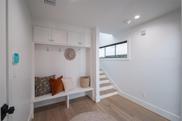 mudroom featuring light hardwood / wood-style flooring