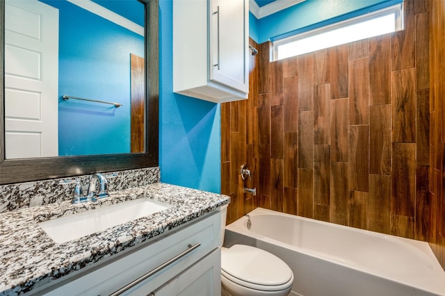 full bathroom with washtub / shower combination, vanity, and toilet