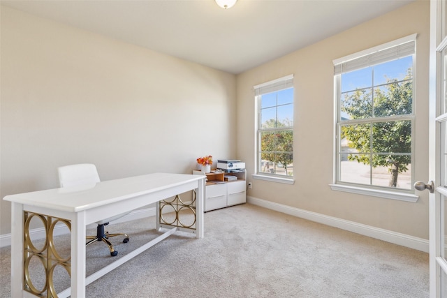 view of carpeted home office