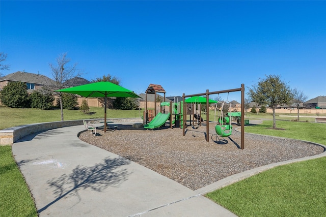 view of jungle gym with a yard