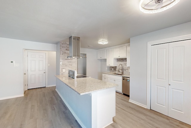 kitchen featuring sink, white cabinets, decorative backsplash, stainless steel dishwasher, and kitchen peninsula