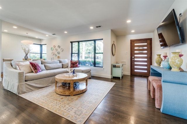 living room featuring dark hardwood / wood-style floors