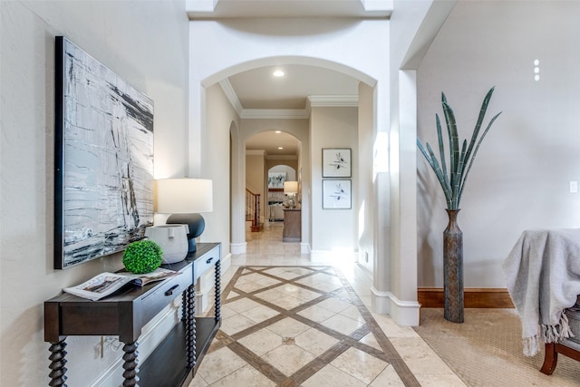 hallway with crown molding