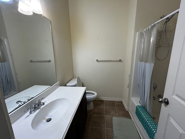 full bathroom with tile patterned flooring, vanity, toilet, and shower / bath combo