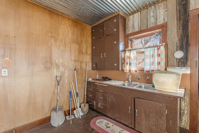 kitchen featuring sink and wooden walls