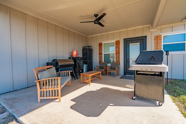 3010 Morris Rd, Mabank, TX 75147 - view of patio / terrace with ceiling fan, grilling area, and an outdoor hangout area