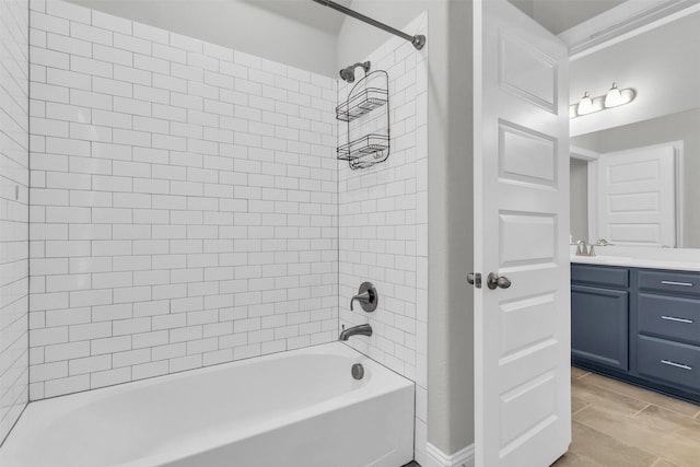 full bathroom featuring vanity, shower / bath combination, and wood finish floors