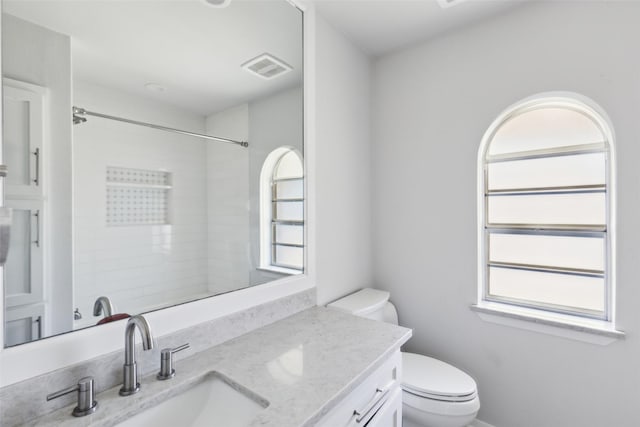 bathroom with vanity, toilet, and a healthy amount of sunlight