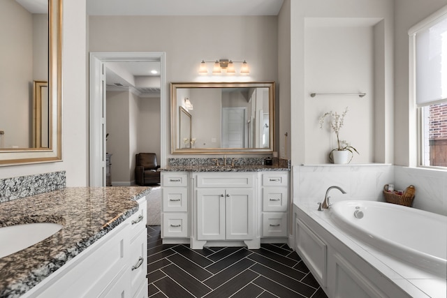 bathroom with vanity, plenty of natural light, and a bathing tub