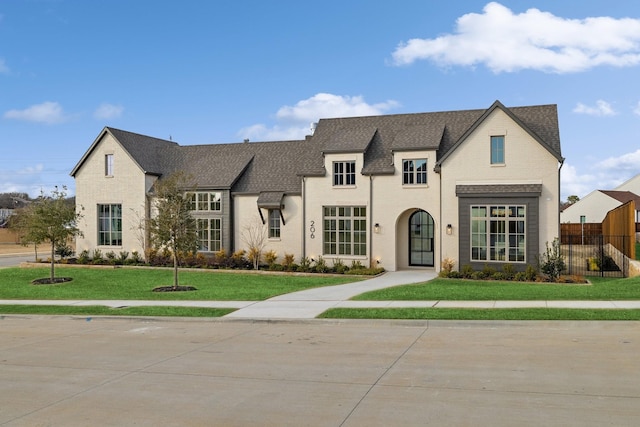 french country style house featuring a front lawn