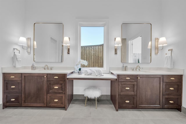 bathroom with vanity and tile patterned flooring