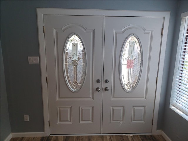 foyer entrance featuring dark wood-type flooring and a wealth of natural light