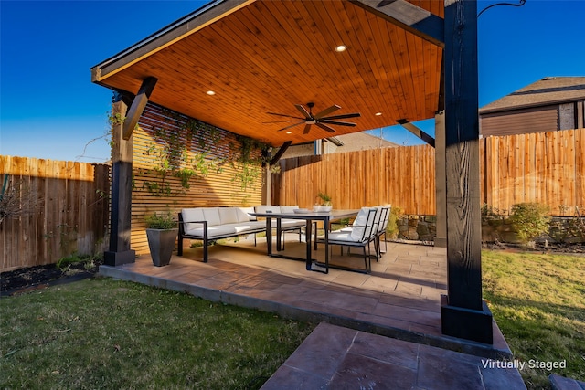 1108 Canterbury Ln, Forney, TX 75126 - view of patio / terrace with an outdoor hangout area and a ceiling fan