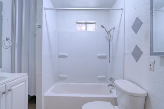 full bathroom featuring shower / tub combination, vanity, and toilet